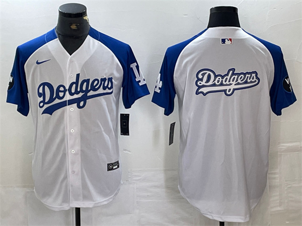 Men's Los Angeles Dodgers Team Big Logo White/Blue Vin Patch Cool Base Stitched Baseball Jersey Men's Los Angeles Dodgers Team Big Logo White/Blue Vin Patch Cool Base Stitched Baseball Jersey